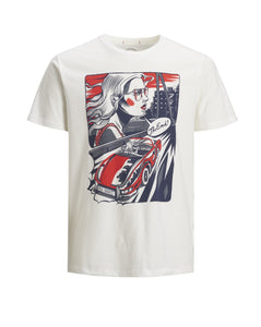 JACK & JONES T-Shirt Art Comics Tee Crew Neck Cloud Dancer Bianco 12148600